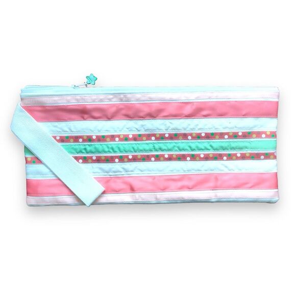 Hand Crafted Handbags - Coral Striped Long Zippered Wrist Travel Bag Curling Iron Flat Iron Cover NEW